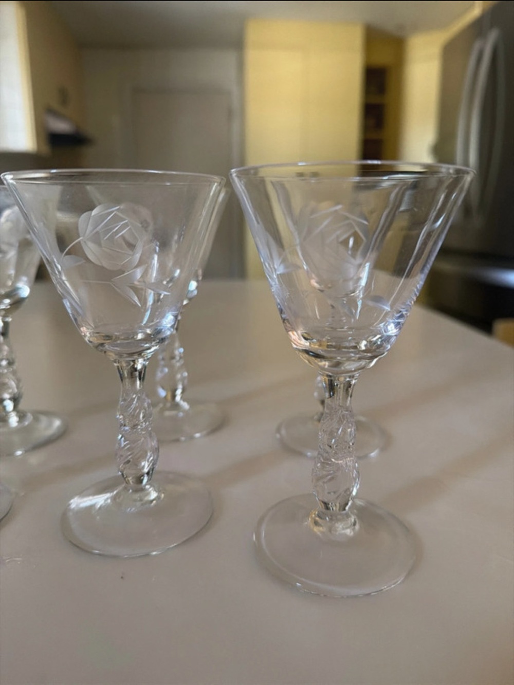 Etched Rose Crystal Cordial Glasses - Set of 6